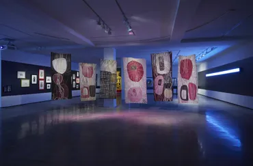天井まで会場を覆い、観客の空間を覆う作品たち「」。先住民族主体のシドニー・ビエンナーレ