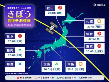 今夜「国際宇宙ステーション(ISS)きぼう」を見つけるチャンス 時刻や天気は?(気象予報士 吉田 友海 2025年05月27日)