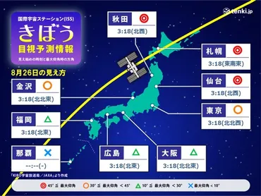 宇宙船打ち上げ あす明け方「きぼう 国際宇宙ステーション(ISS)」観察チャンス(気象予報士 白石 圭子 2023年08月25日)