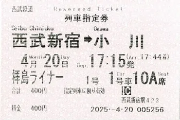 西武「拝島ライナー1号」列車指定券（ライナー券） 