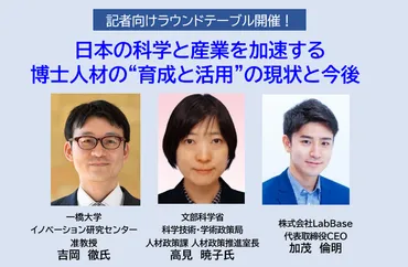 記者向けラウンドテーブルのご案内『日本の科学と産業を加速する博士人材の゛育成と活用゛の現状と今後』